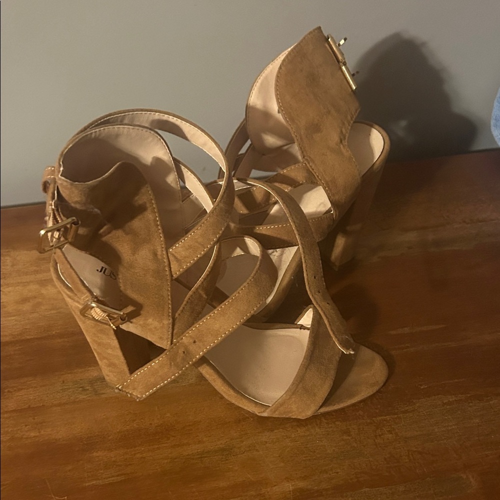 JustFab Tan Strappy Heels